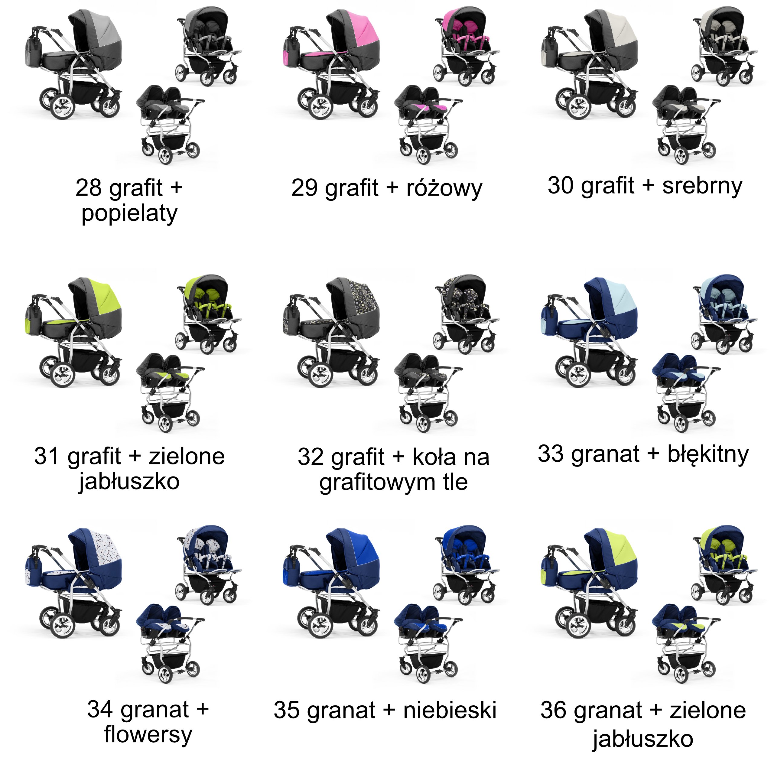 DUET HAVANA + 2 FOTELIKI ISOFIX - 63 Kolory - 3W1 Rodzaj kół Pompowane