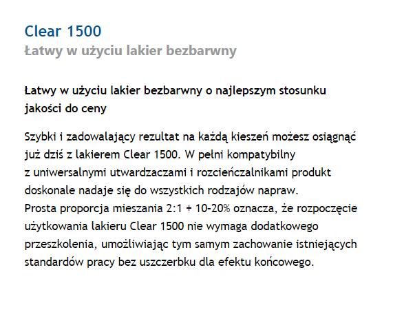 LAKIER BEZBARWNY KLAR CLEAR DYNA 1500 1L Rodzaj bezbarwne