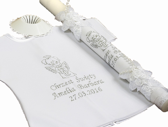 ДЛЯ КРЕЩЕНИЯ БЕЛАЯ SZATKA ФУТБОЛКА И СВЕЧА ВЫШИВКА