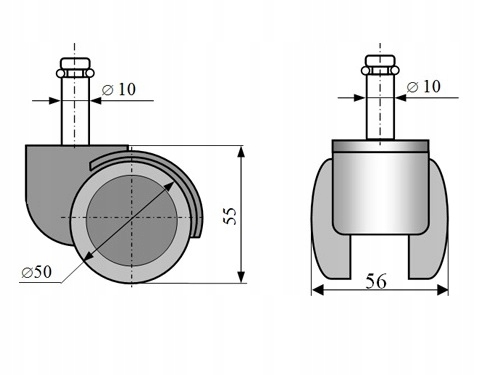 KÓŁKA DO FOTELI BIUROWYCH OBROTOWYCH GUMOWANE GUMA Mocowanie trzpień wciskany