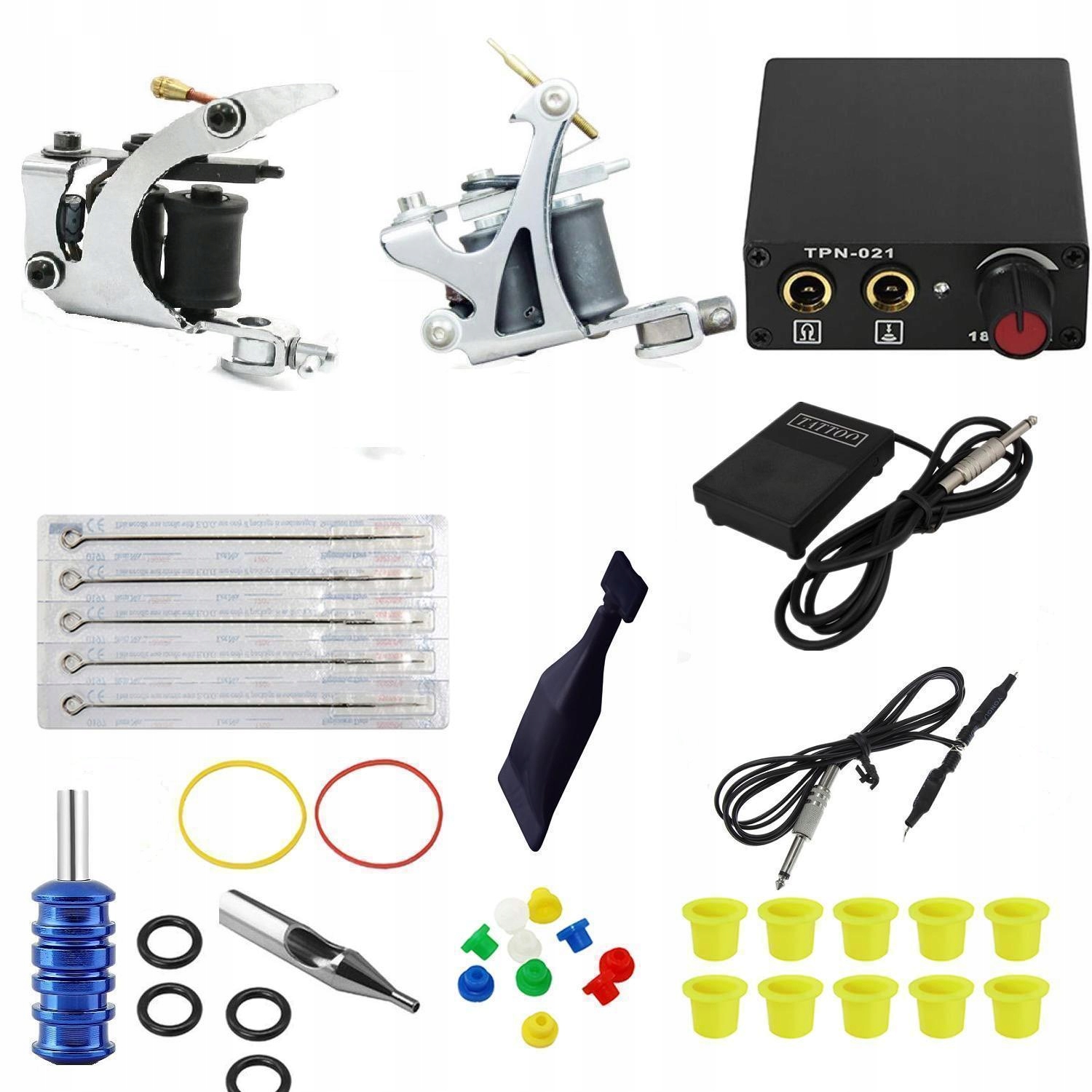 Sada Pro Tetování: 2 Strojky, Napájecí Adaptér, Jehly