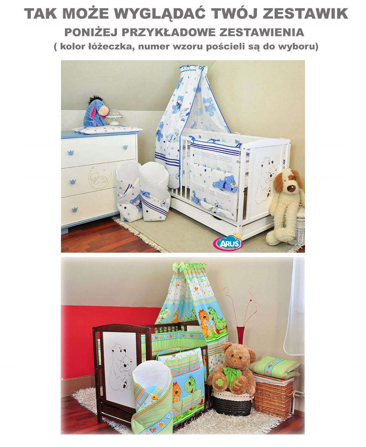 15el.ŁÓŻECZKO Z SZUFLADĄ 2 KOLORY MATERAC POŚCIEL Marka Aruś