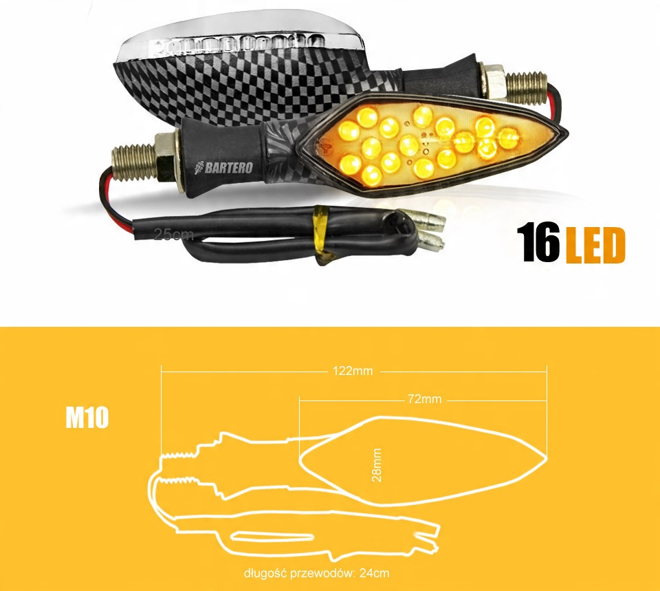 KIERUNKOWSKAZY 16LED CARBON 2szt +2 OPORNIKI Producent inny