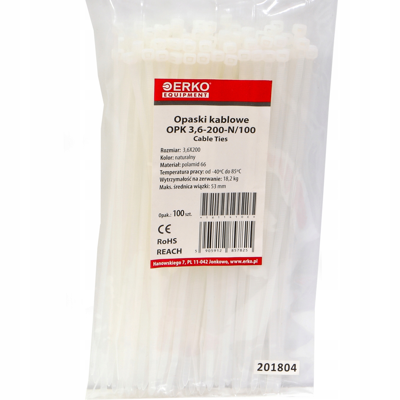 

opaska zaciskowa biała Opk 200 3,6 100szt Erko