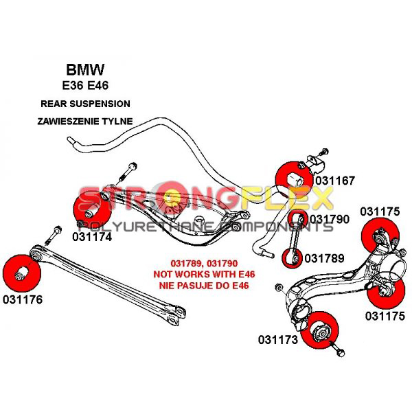 TULEJA TYL POD PROGIEM BMW 3 E36 E46 POLIURETAN Producent części Strongflex