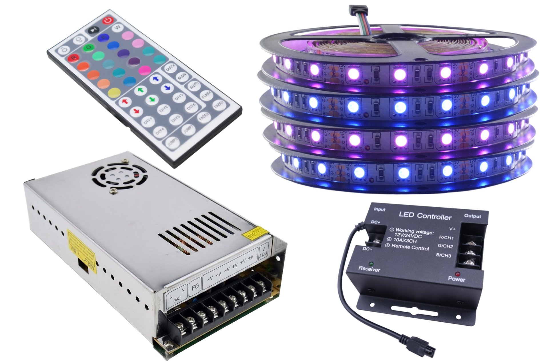 Set Led pásek 300 Smd Rgb 5050 ovladač 20 m