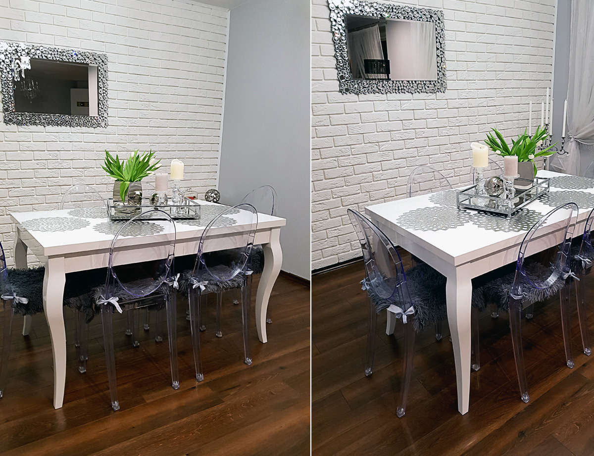 ROZKŁADANY STÓŁ BIAŁY CZARNY WYSOKI POŁYSK GLAMOUR Szerokość mebla 160 cm