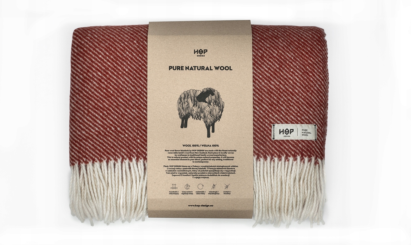 

Koc Ruru Hop Design czysta wełna 145x205 czerwony