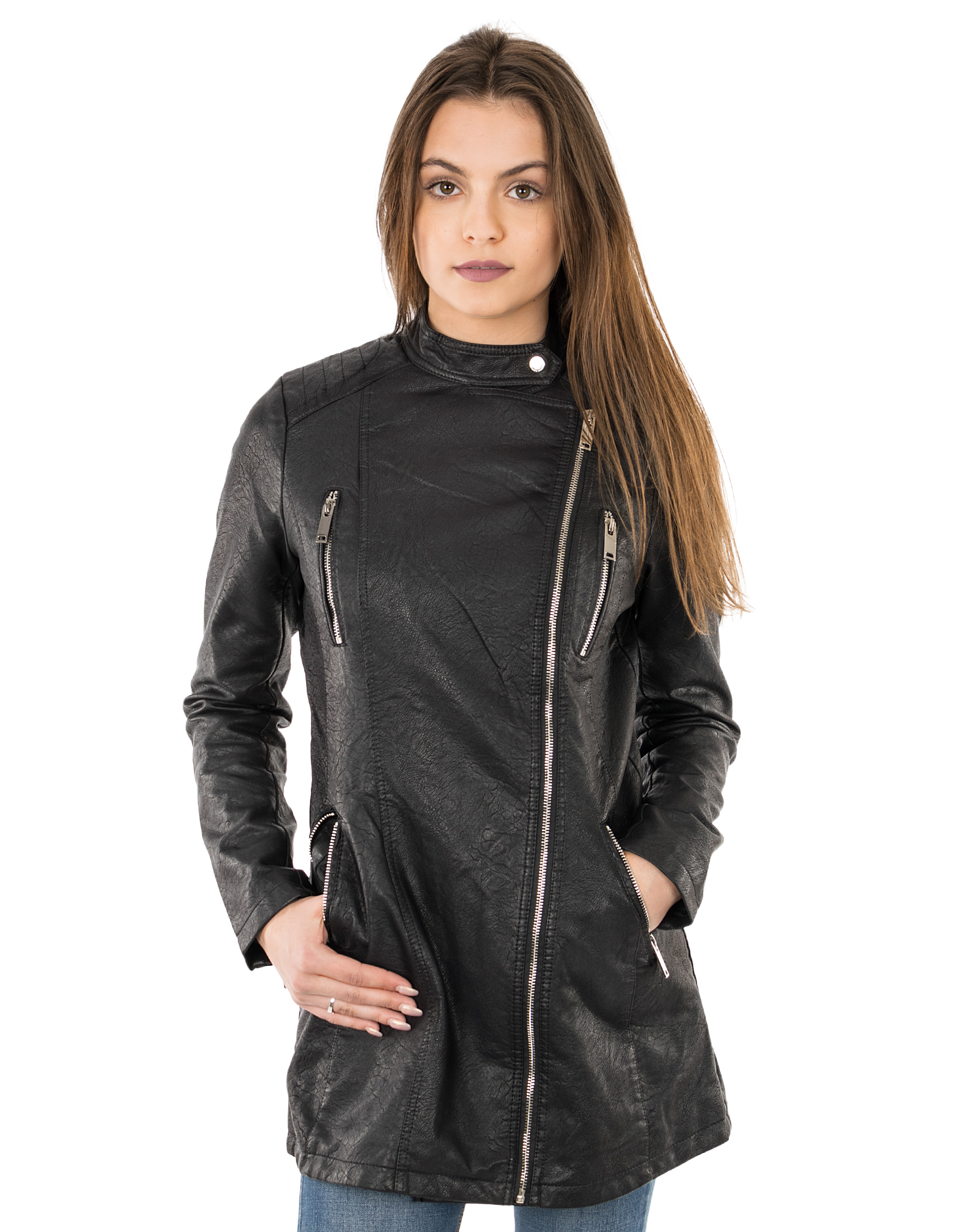 

Kurtka Ramoneska Damska Długa Biker Czarna 152 r S