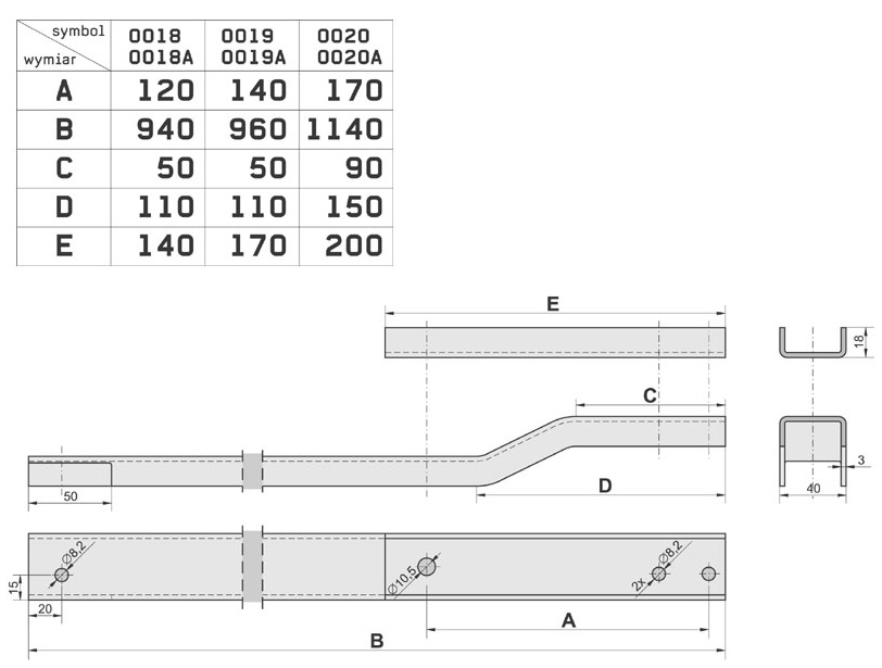 RAMIĘ BRAMY BEZ POWŁOKI KPL. 170MM KOWAL PL Kod producenta 0018