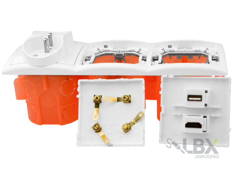 Gniazdo ścienne podtynkowe 1USB 1HDMI 4G 2x230V Kod producenta 230v 4G USB/HDMI białe