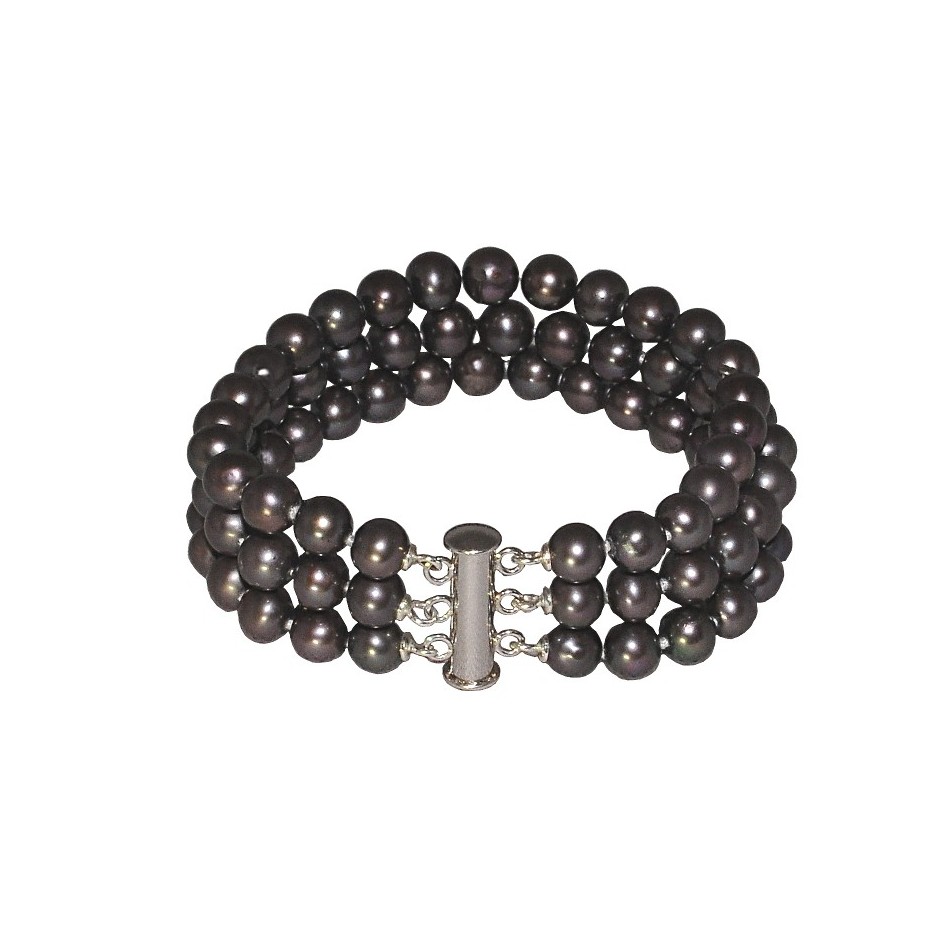 Ozdobný Trojitý Náramek Z Tmavých Perel