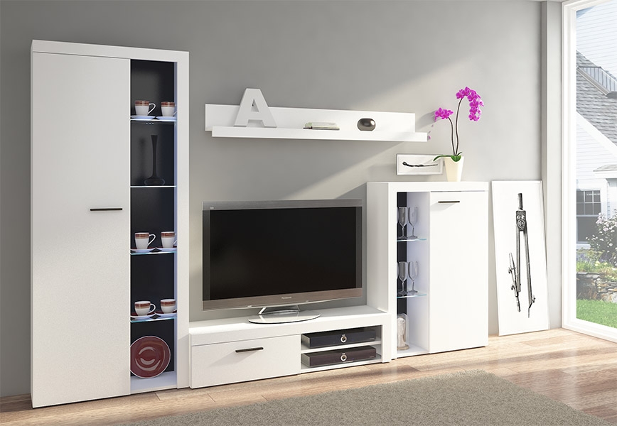 Meblościanka Rumba Biała Sonoma Lefkas LED Marka Stolarz Lempert