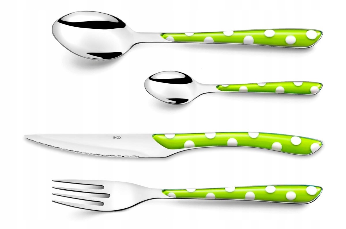 AMEFA 24 NOWOCZESNE KOLOROWE SZTUĆCE Z WZOREM GROSZKI ZESTAW ECLAT ZIELONE Liczba elementów w zestawie 24