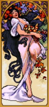 Výšivka křížková sada, kanva+mulina+jehly, 25x55cm Alfons Mucha Podzim 7162