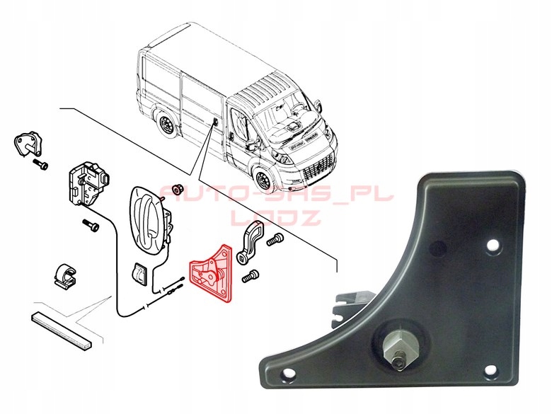 MECHANIZM KLAMKI DRZWI PRZESUWNYCH DUCATO 06- Producent części Fiat OE