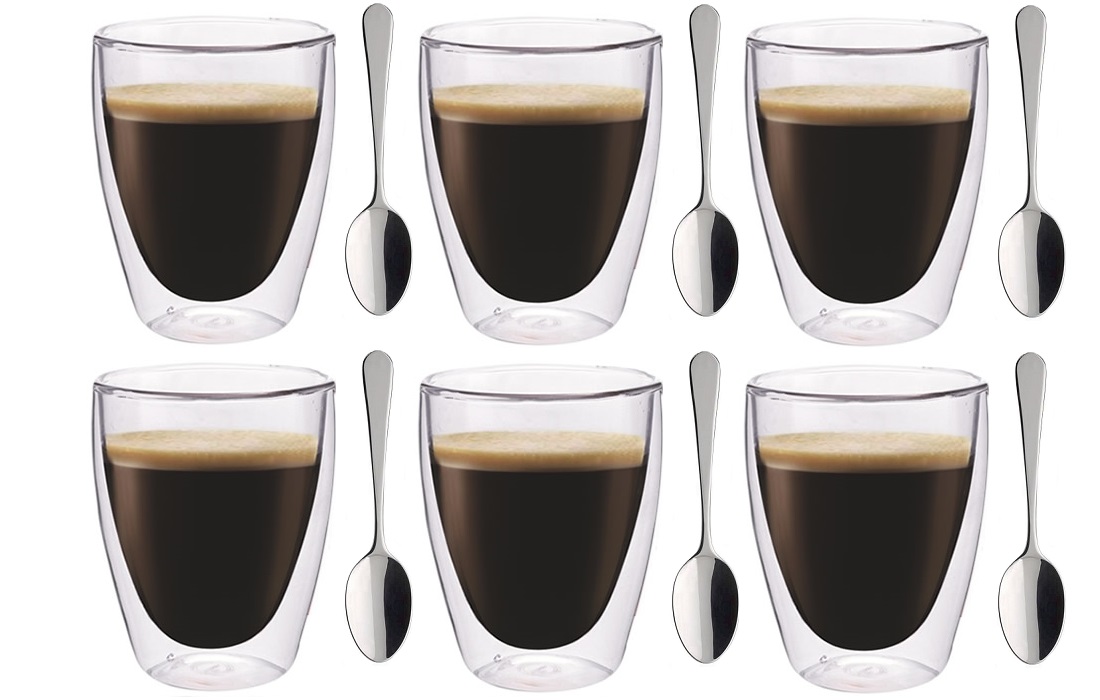 

Szklanki Termiczne Kawy Coffee z Łyżeczkami 6sztuk