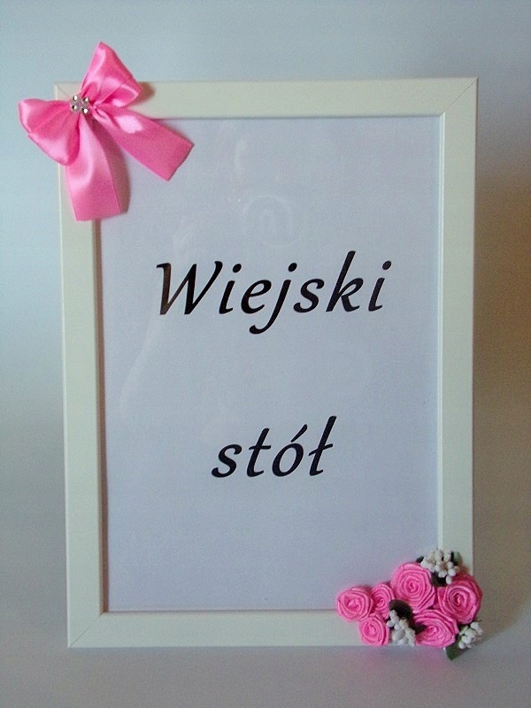 

Wiejski stół, słodki stół napisy w ramce na ślub