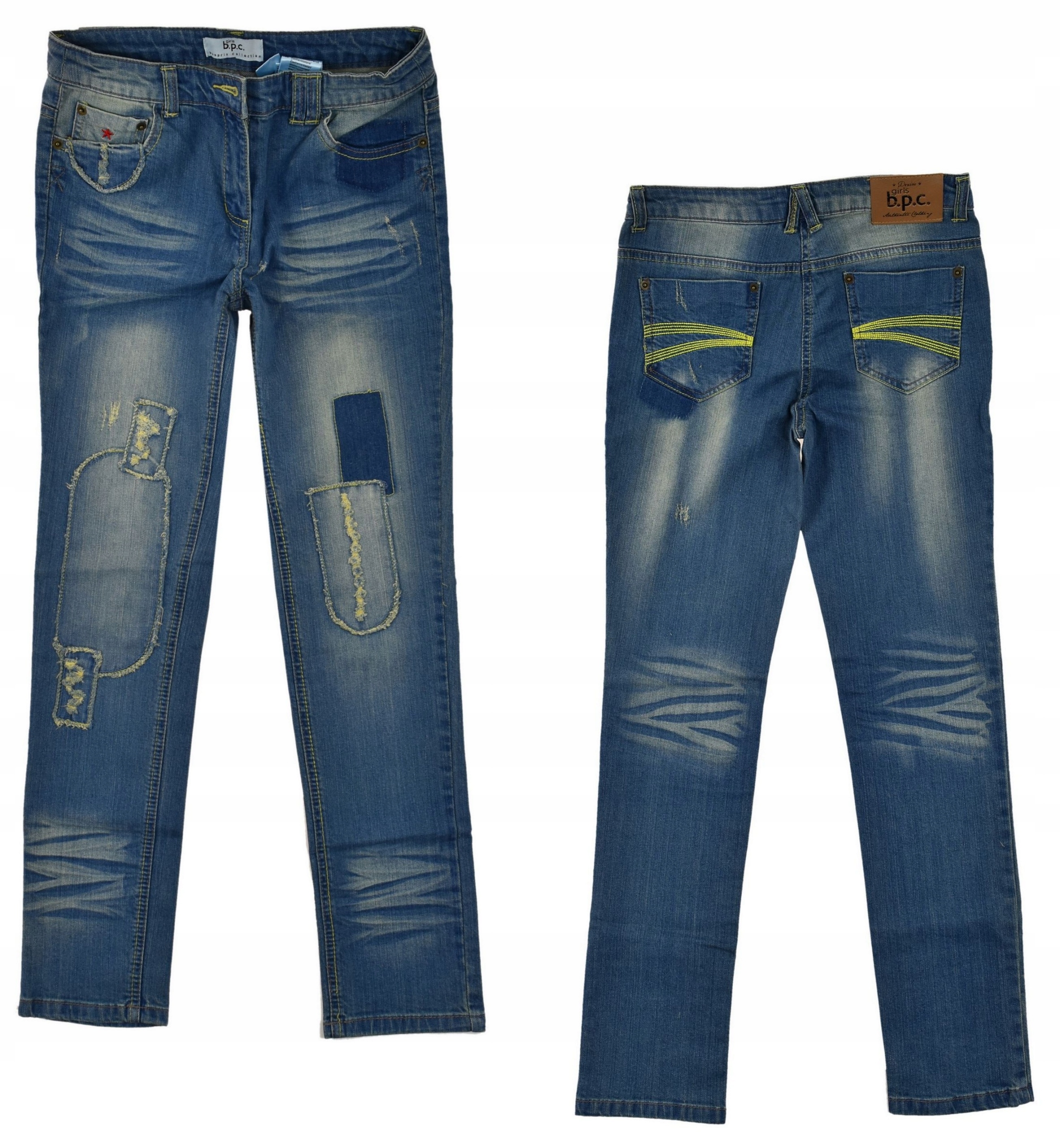 

Bpc Bon Prix spodnie jeans naszywki przetarcia 146
