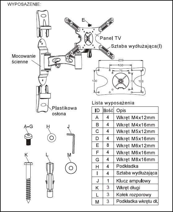 UCHWYT DO LCD/LED 200x400, 300x300 PSW972L Marka Inna