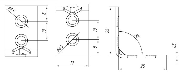 KW1 KĄTOWNIK WĄSKI ŁĄCZNIK MONAŻOWY 25x25x17 50szt Waga produktu z opakowaniem jednostkowym 0.75 kg