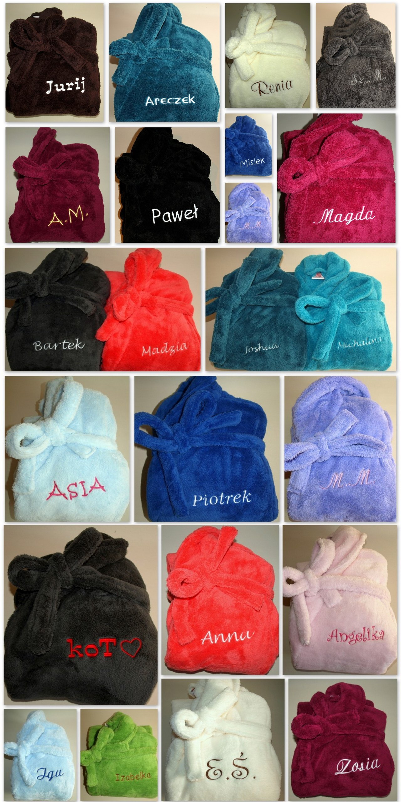 SZLAFROK Damski Męski z HAFTEM imienia r. S M L XL Materiał dominujący poliester