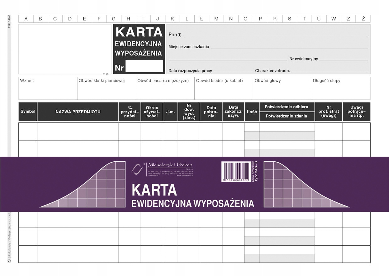 

Karta Ewidencyjna Wyposażenia 50 kart A5 346-3
