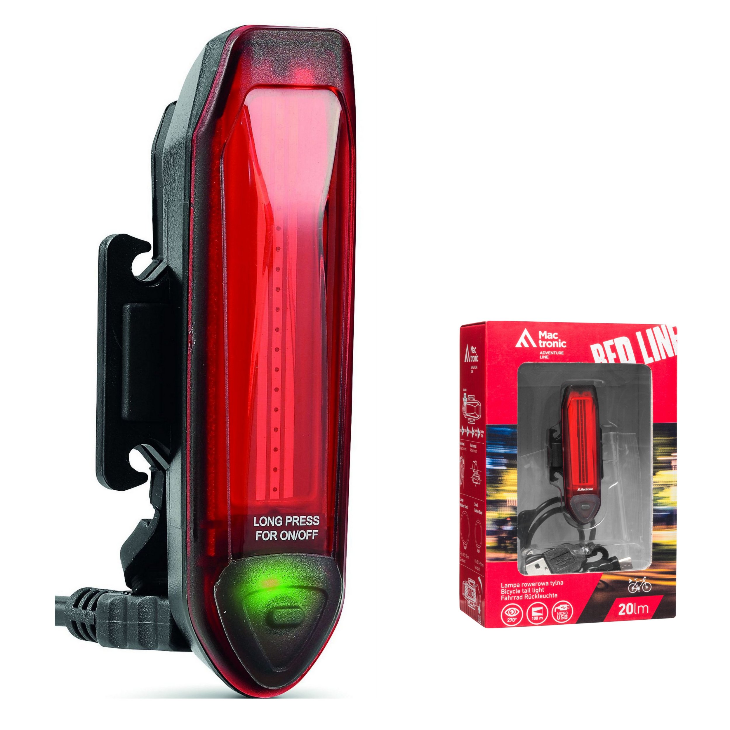 

Lampka tylna Mactronic Red Line 20lm Usb