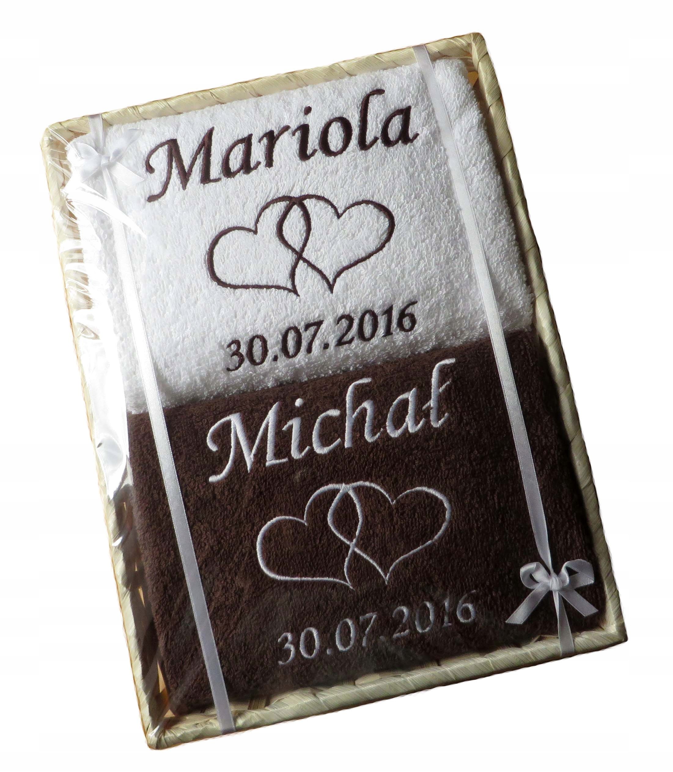 Dárek k svatba výročí, výročí, Ručníky V Koši s věnováním, výšivka, Koš