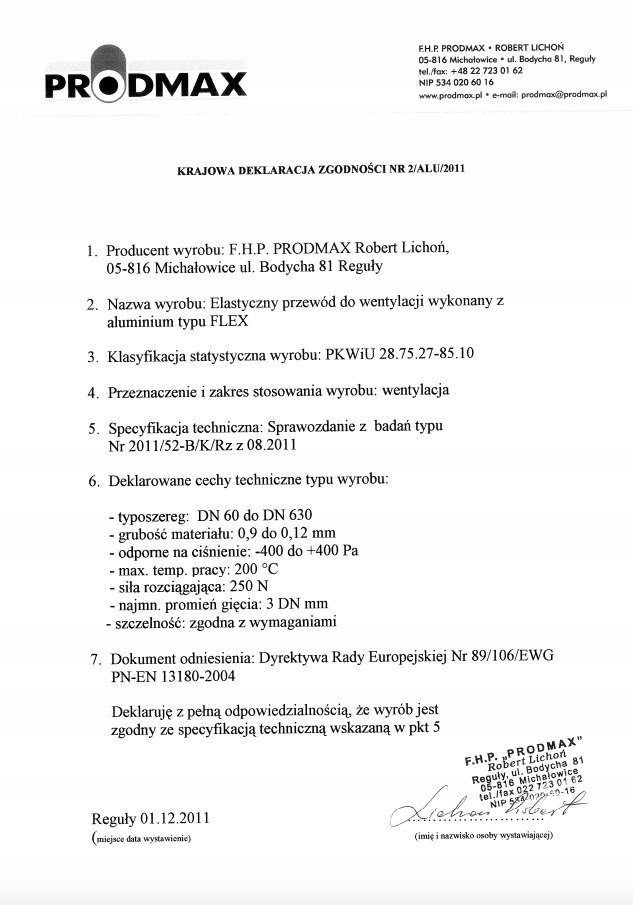 KANAŁ ELASTYCZNY ROZCIĄGANY PRZEWÓD RURA ALUMINIUM SPIROFLEX ALUFLEX 80/3m Marka Polwent