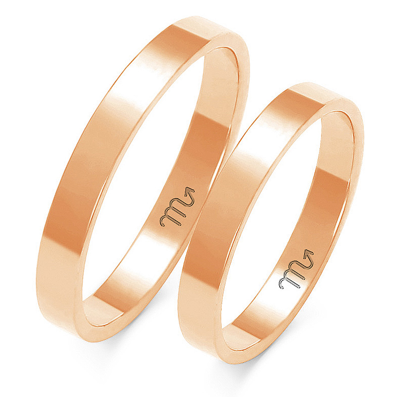 Zlaté 14K Svatební Ploché Prsteny 3.5 mm id A-111C