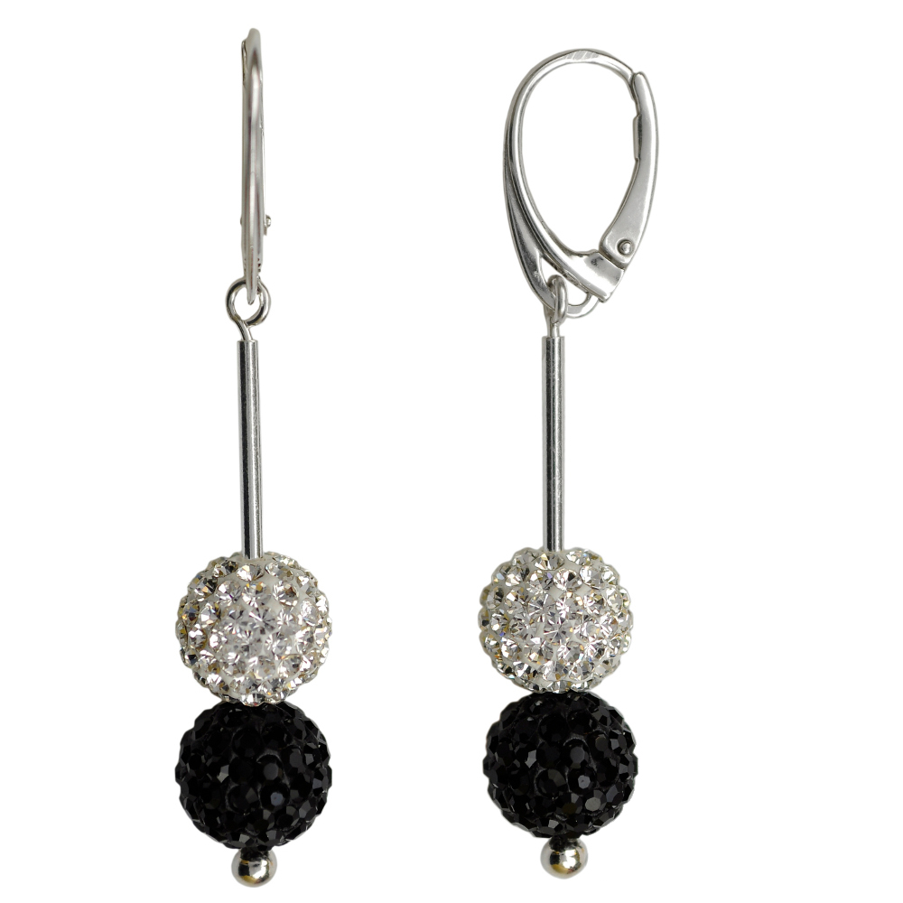 Stříbrné Náušnice Swarovski 925 Dvojité Kuličky Krystaly