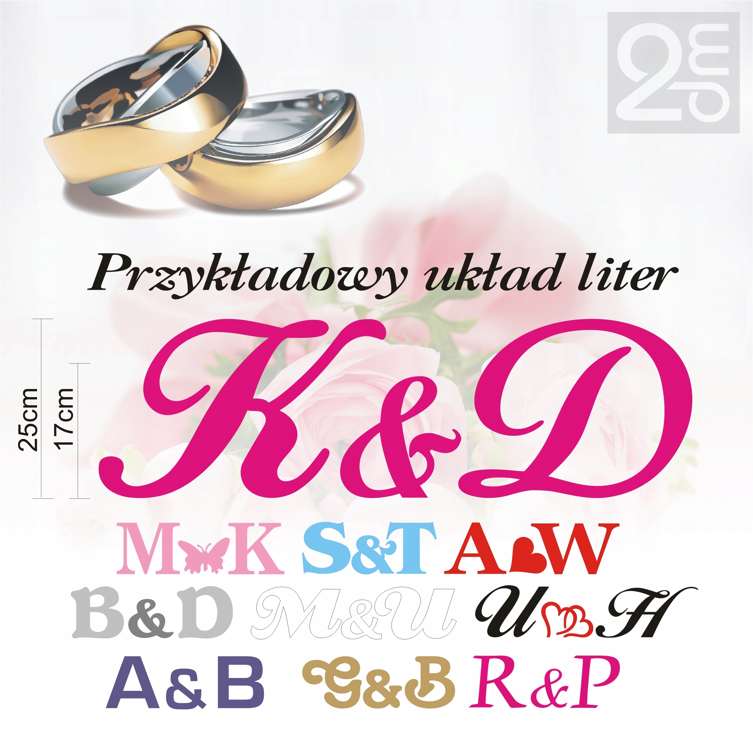 INICJAŁY litery napisy 3D dekoracja ślubna wys25cm Kod producenta IN25