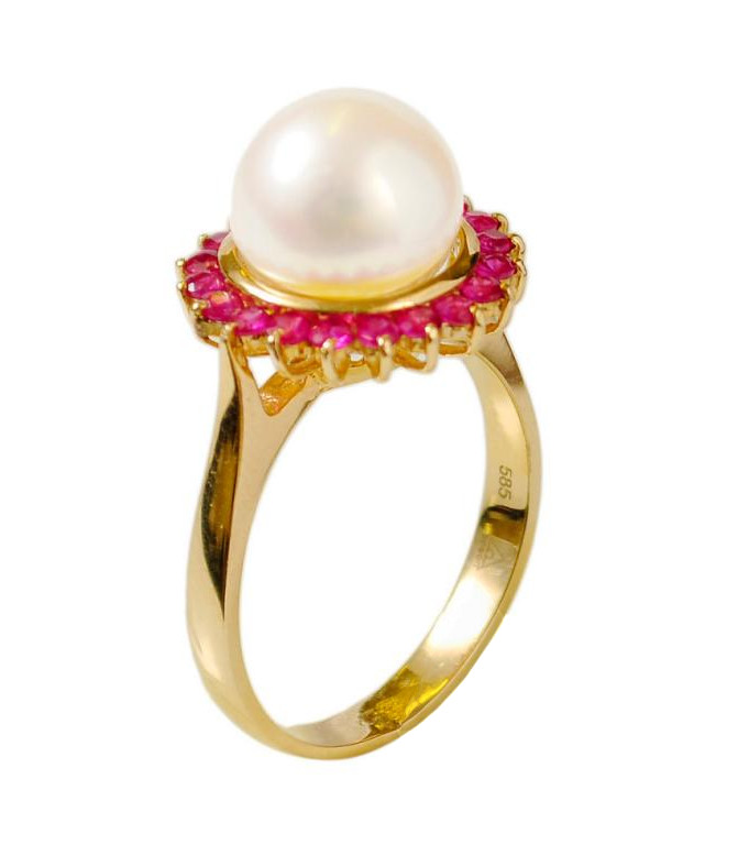 Drahocenný Zlatý Prstýnek S Perlou A Rubíny