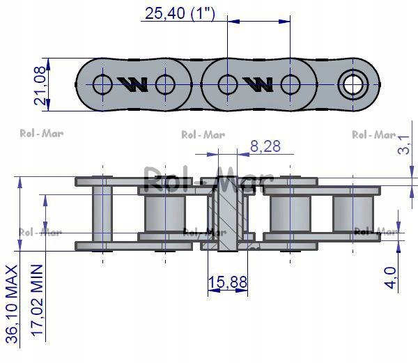 LANCUCH ROLKOWY WARYNSKI 16B 1 2 5M OGNIWO Part number W L16B1 2 5M