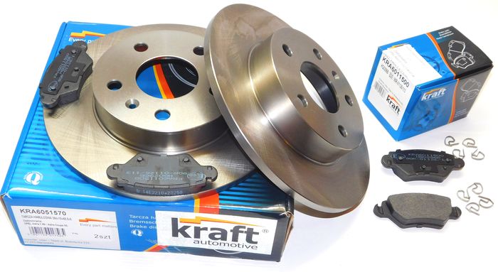 2× Kraft Automotive 6051570 Диск тормозной + Kraft Automotive 6011500 Комплект колодок тормозных, тормоз дисковые