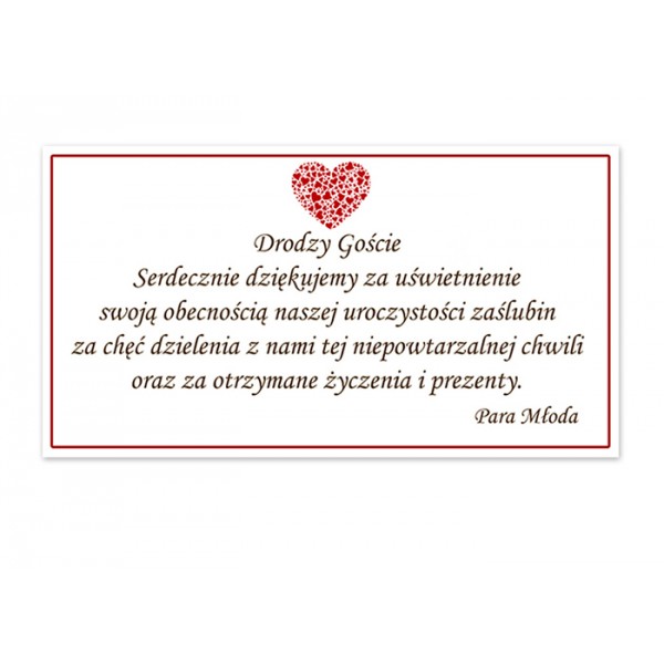 

Podziękowanie dla gości bilecik 20szt - PDG8