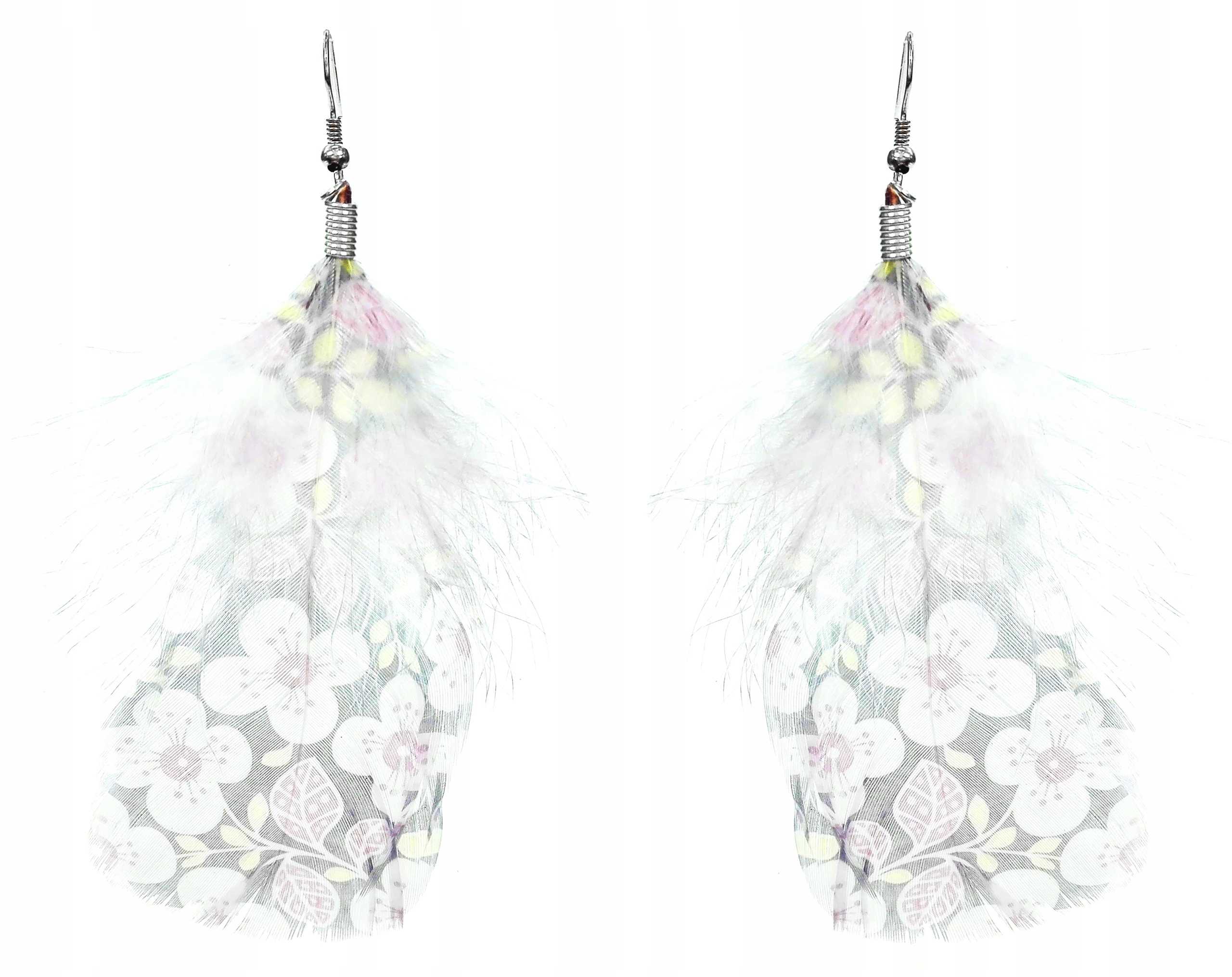 

K7182-2 Kolczyki piórka boho kwiaty