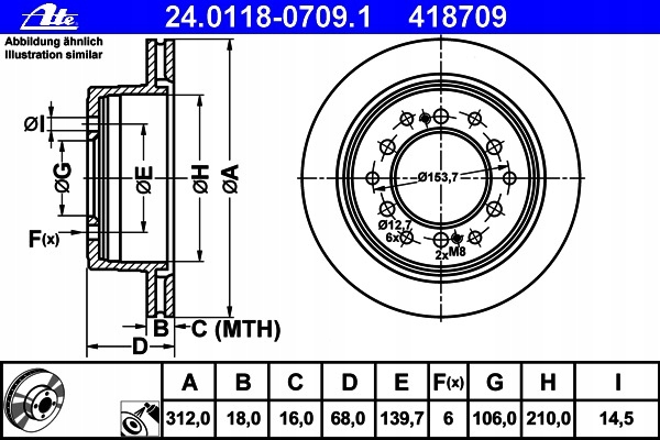 ATE ТОРМОЗНЫЕ ДИСКИ Tył LAND CRUISER 90 120 312mm Liczba диск в предложение 1 foto 0