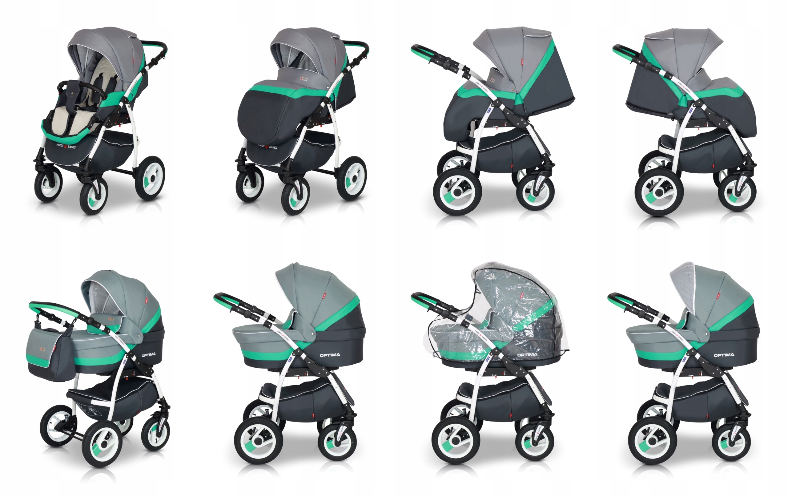 WÓZEK DZIECIĘCY VERDI OPTIMA WHITE 3W1 +AKCESORIA Liczba kół 4