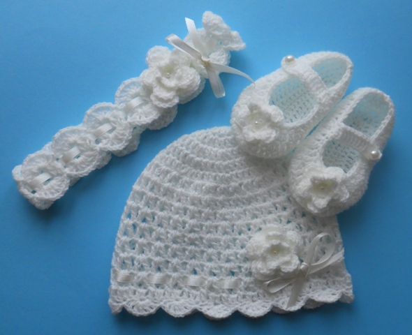 Zestaw komplet chrzest czapka+opaska+buciki 68cm Okazje chrzest