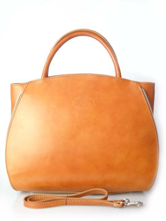 

Duża Pojemna Włoska Torba Vera Pelle Shopper Camel