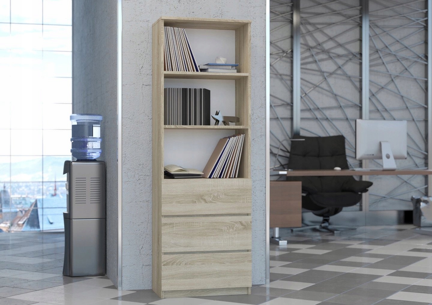 REGAŁ KSIĄŻKI BIUROWY 3 SZUFLADY 3 PÓŁ SONOMA B-3