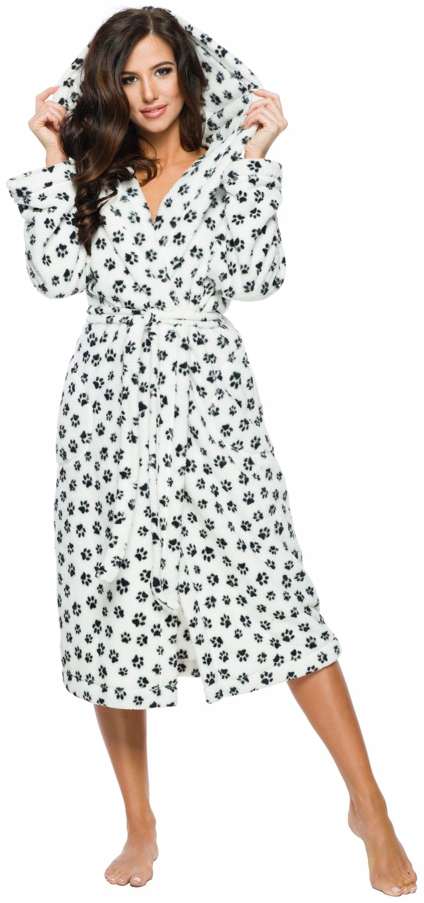 ŁAPKI DŁUGI PUCHOWY DAMSKI SZLAFROK PODOMKA XXL Kaptur z kapturem