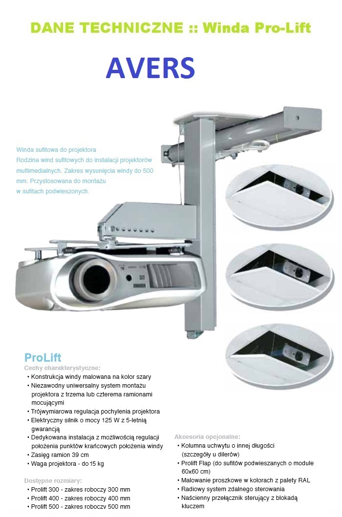 WINDA AUTOMAT SUFITOWA DO PROJEKTORA AVERS PROLIFT Marka AVERS