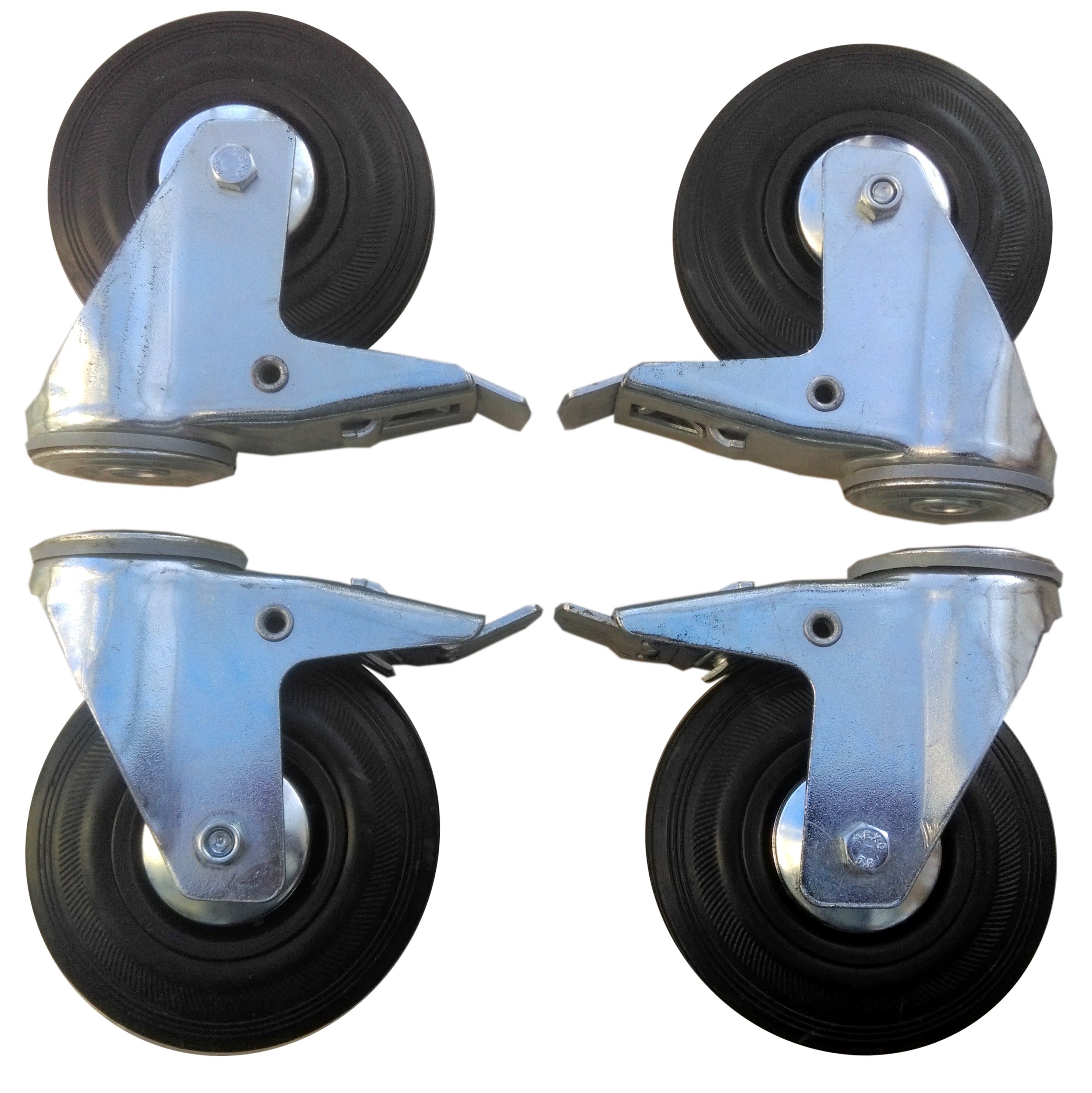 Sada kolies 4 ks 125 mm, otvor 12 mm, brzdenie 380 Kg