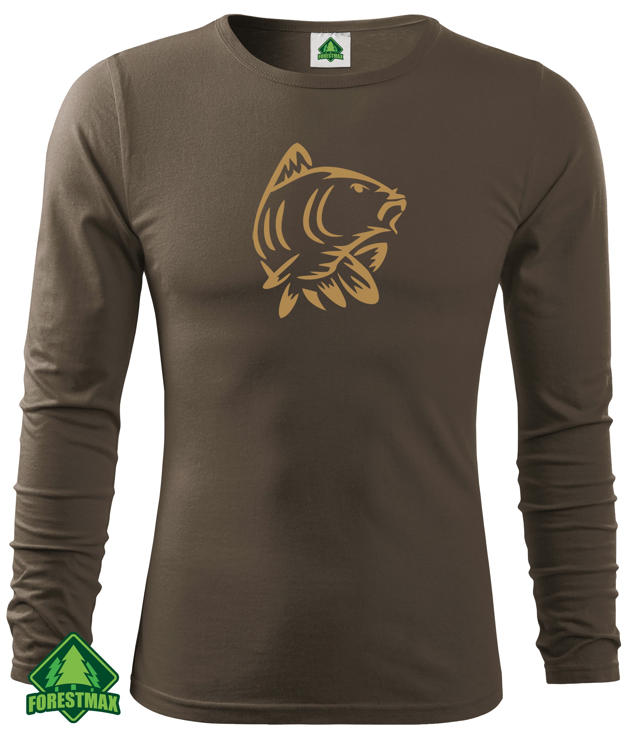 KOSZULKA DLA WĘDKARZA BRĄZOWY LONGSLEEVE wz. KARP Rękaw długi rękaw