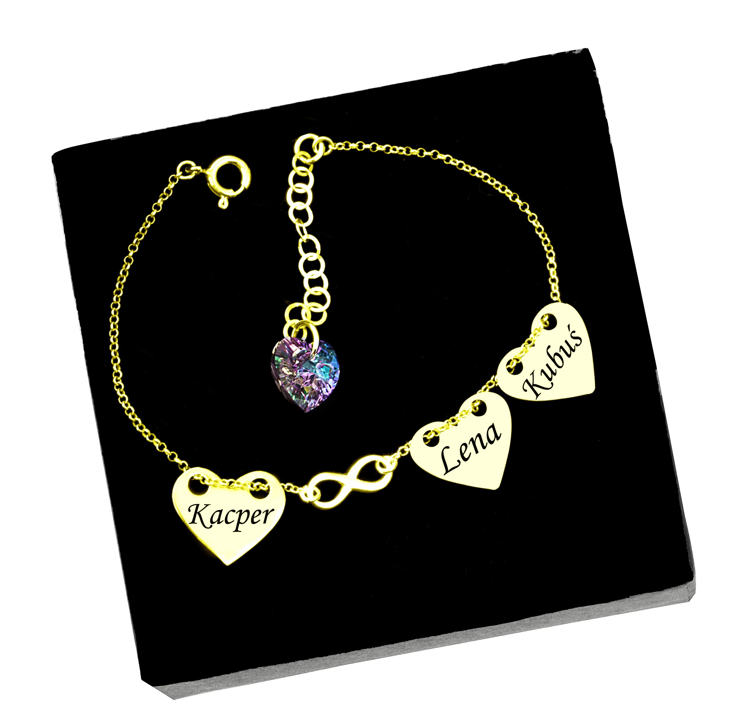 

Bransoletka Trzy Serca Infinity Swarovski Grawer
