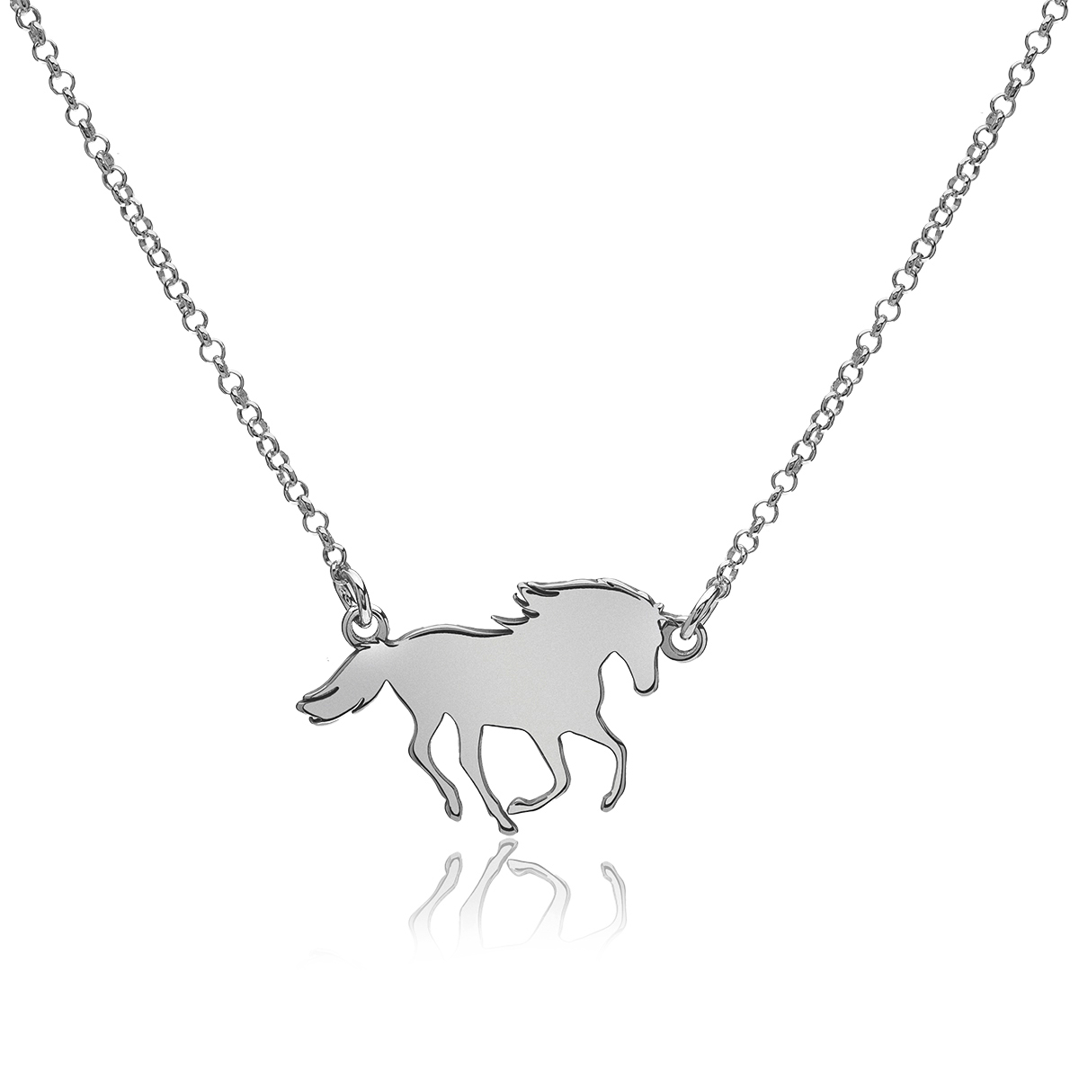Náhrdelník s koníkem, stříbrný, rhodiovaný