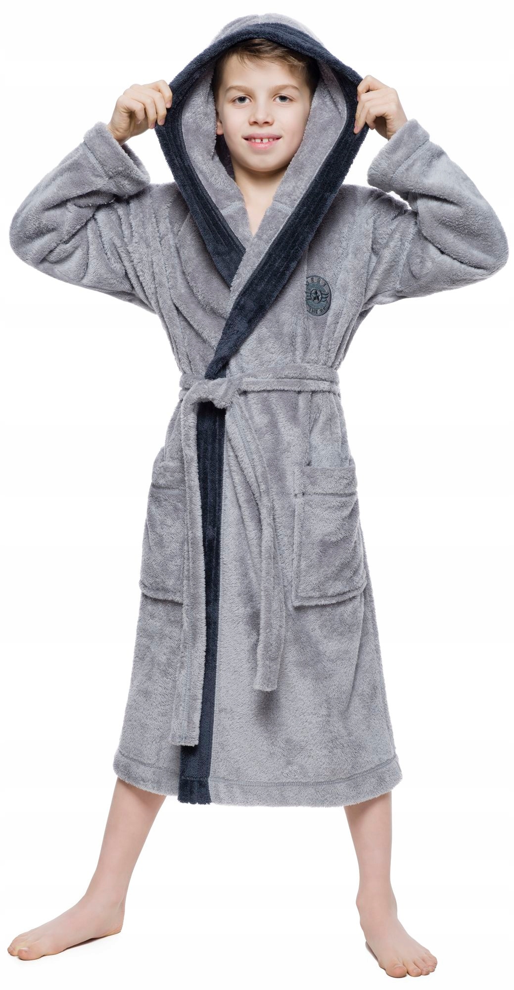 CIEPŁY PUCHOWY SZLAFROK CHŁOPIĘCY Z KAPTUREM 152 Płeć chłopcy